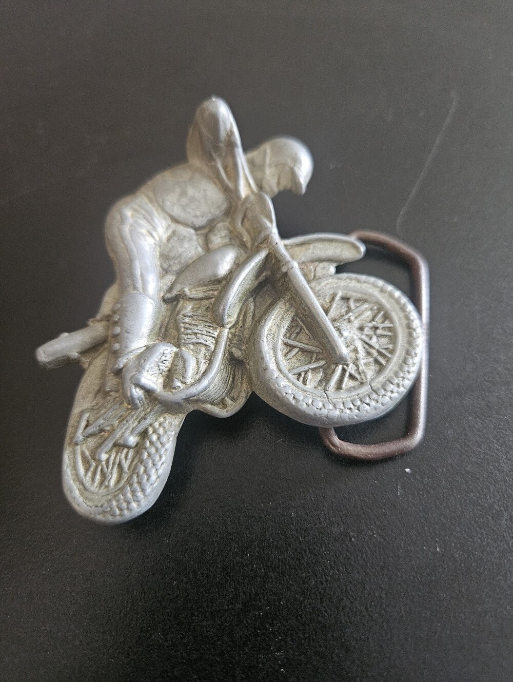 Vintage Silver Motorcycle Rider Belt Buckle - Unbranded